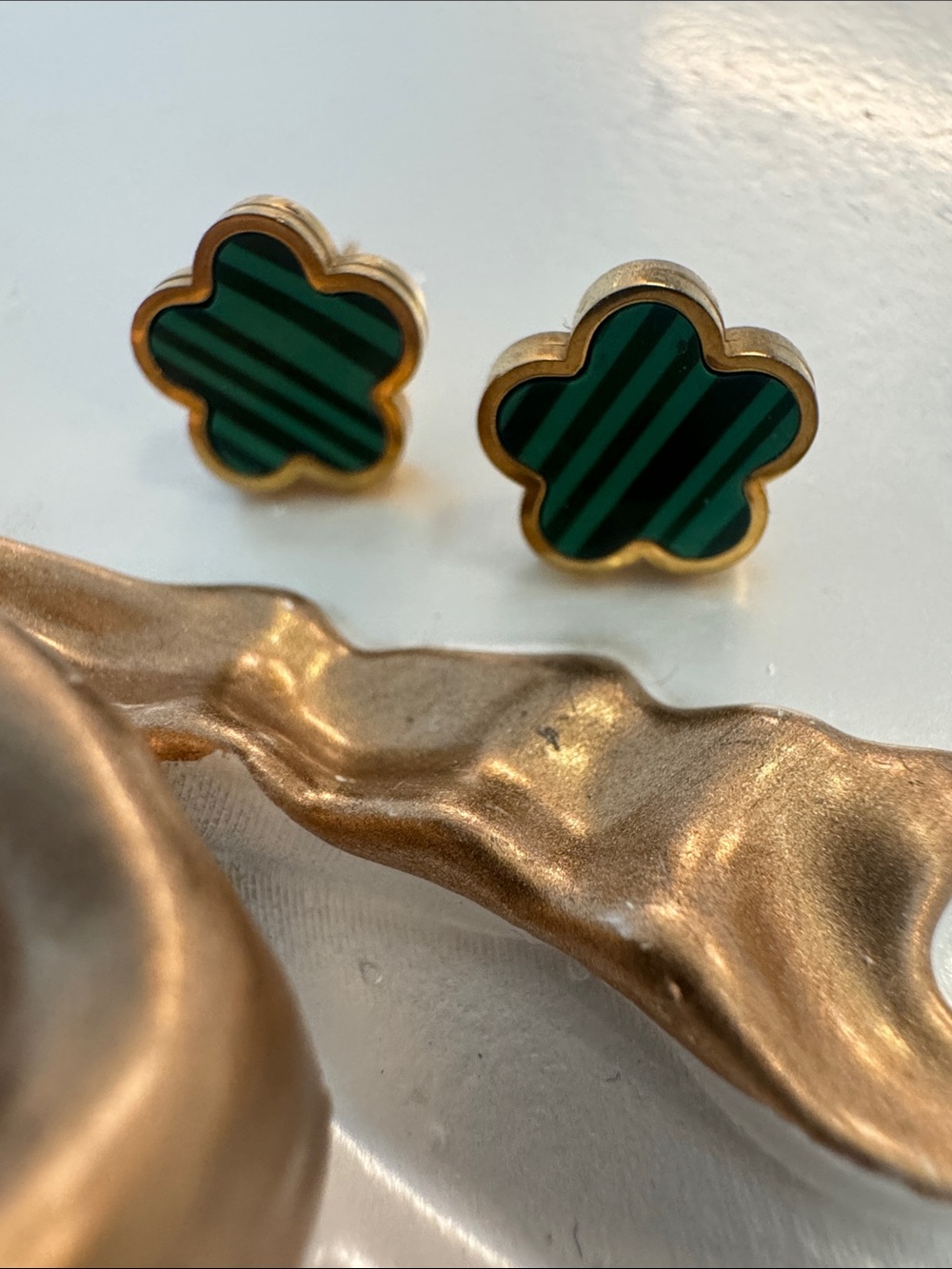 5/22 Green Striped Flower Stud Earrings